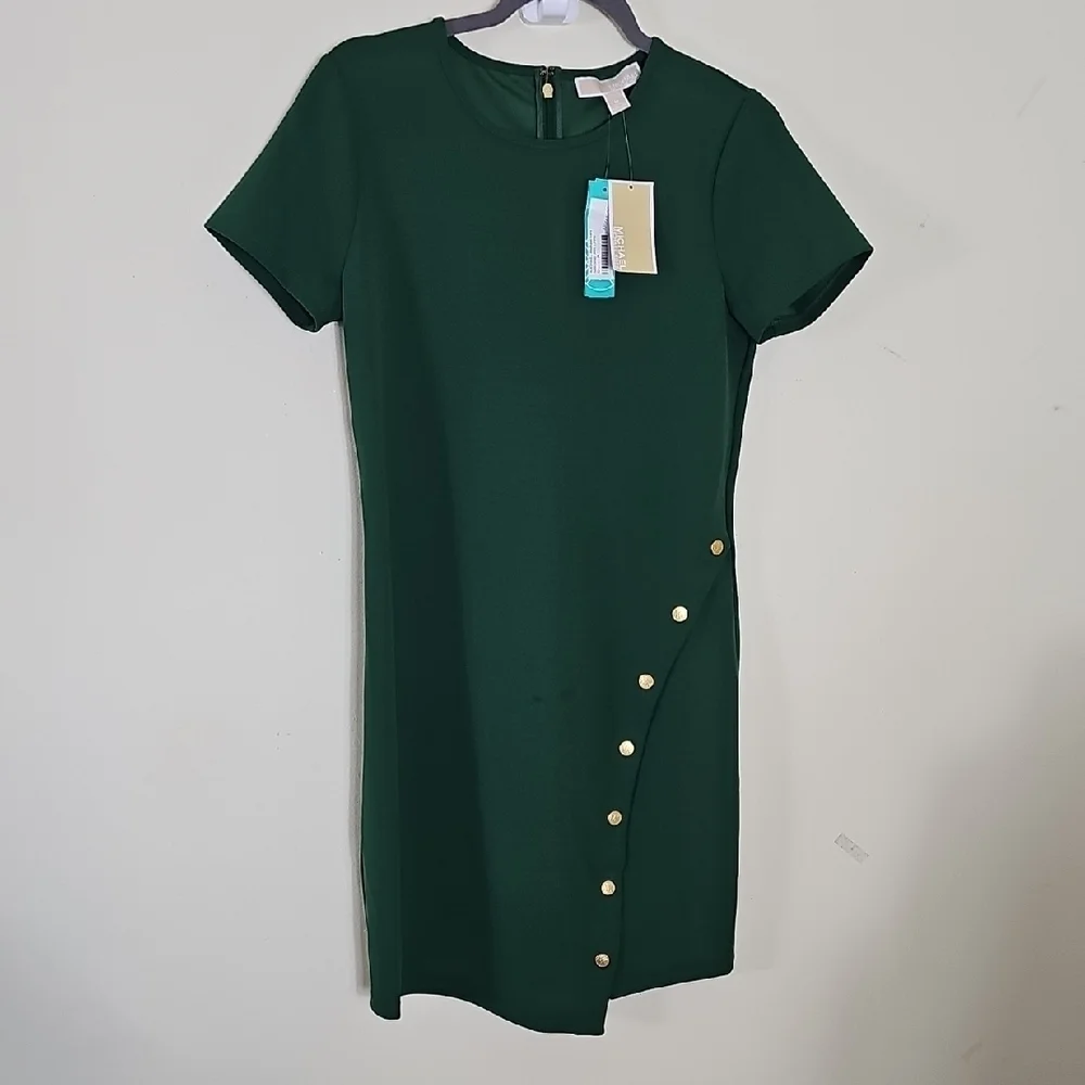 Michael Kors Green Mini Dress with Gold Accents